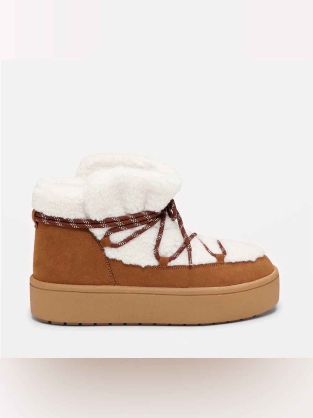 Old Navy Brown and White Sherpa-Lined Winter Lace-Up Boots